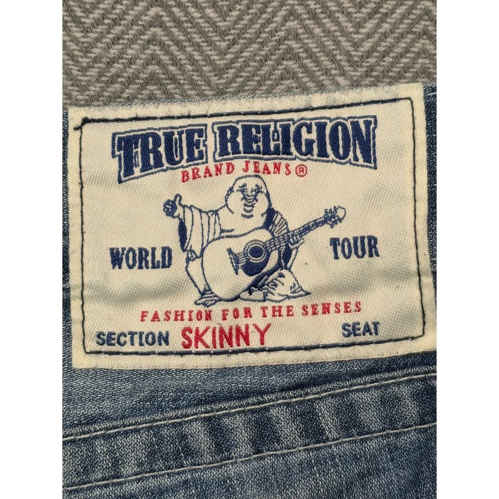 True Religion Skinny Jeans Mens 33 Blue Medium Wash Horseshoe Stitch Cotton‎